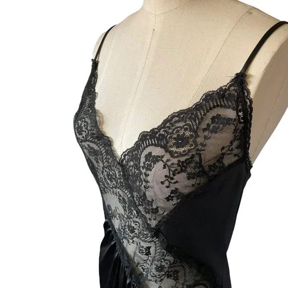 Vintage Fantasy Nightwear Lingerie Black Lace Slip Dress Goth Fairy Whimsygoth M - Picture 2 of 7
